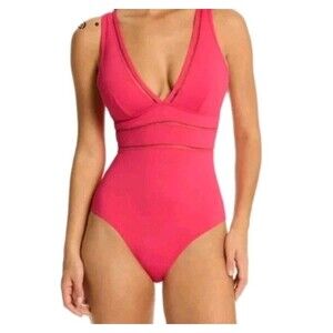 Time & Tru Women’s Small (4-6) One Piece Pink‎ Plunge Cut Out Bathing Suit NWT